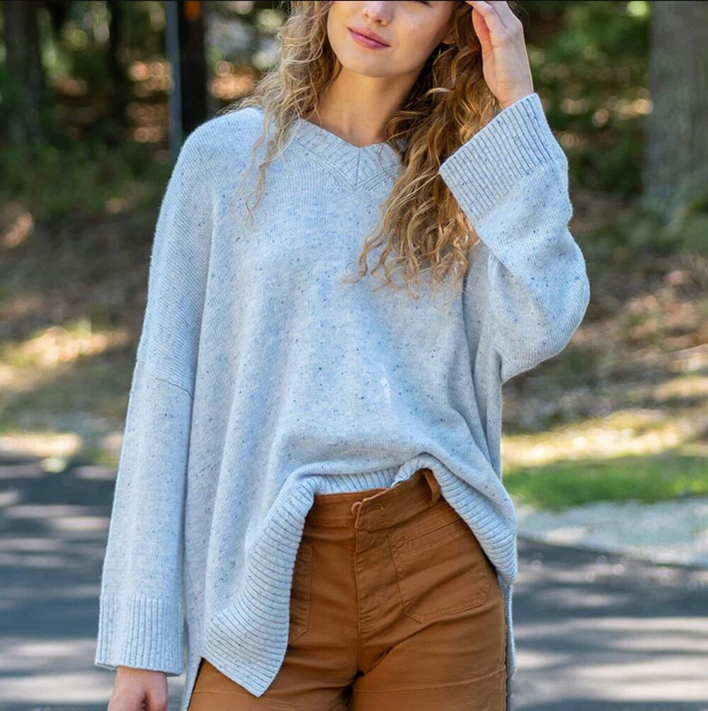 Mersea Blue Montauk Speckled Knit V Neck Sweater